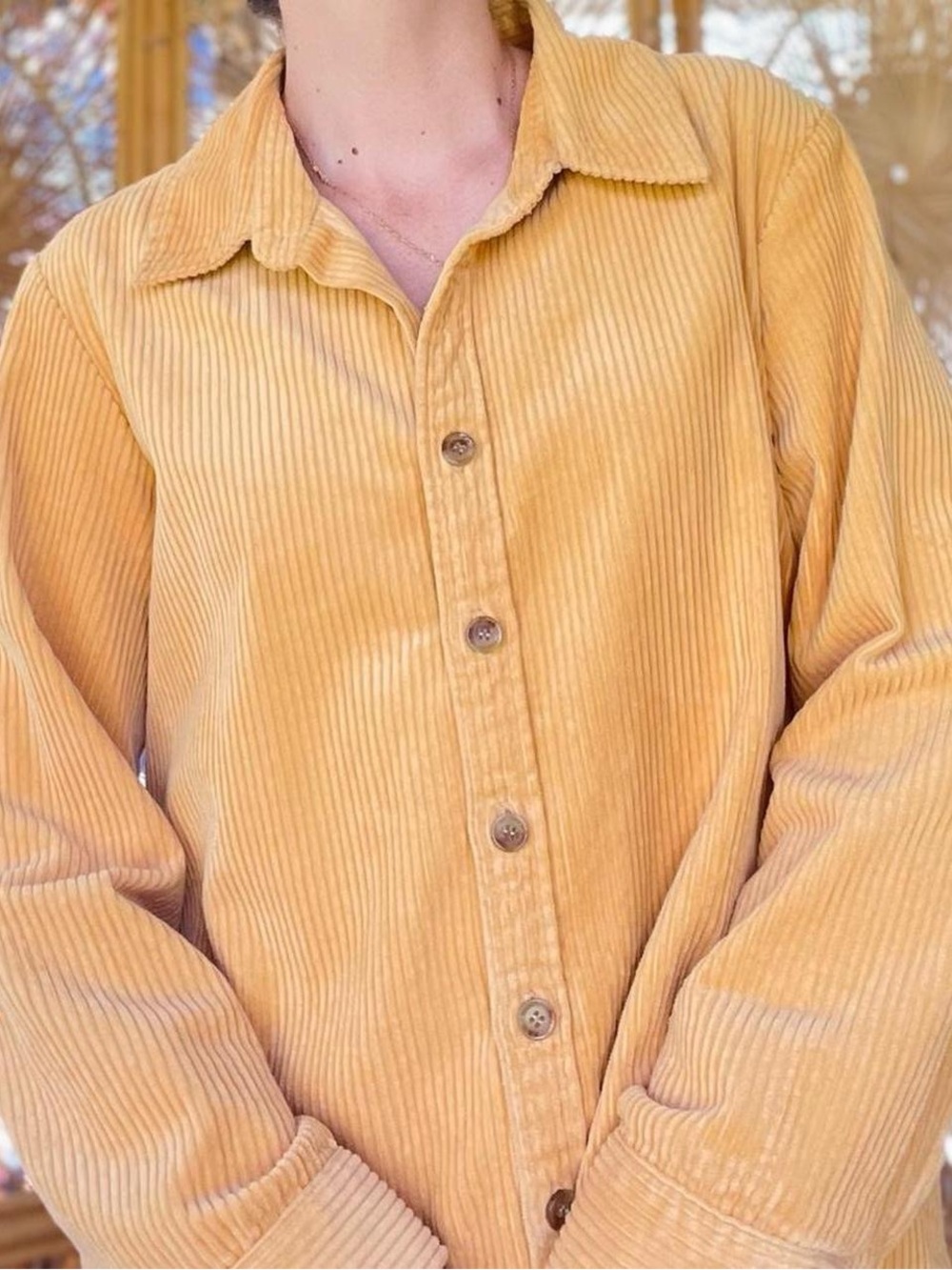 NorthStyle Saffron Yellow Wide Wale Cotton Corduroy Button Up Layering Shirt M